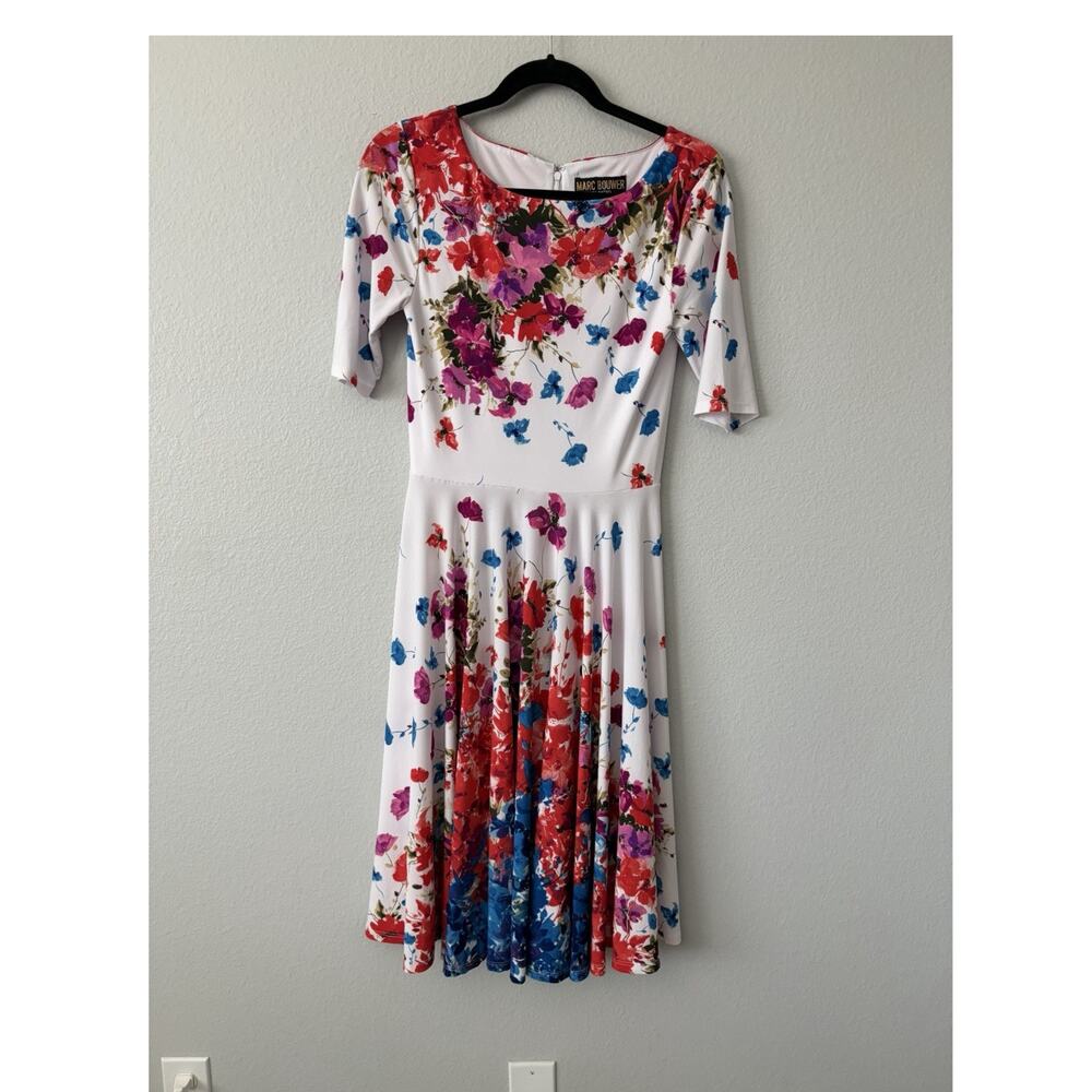 Marc Bouwer Floral Fit & Flare Midi Dress Scoop Neck 3/4 Sleeve S Wearable Art